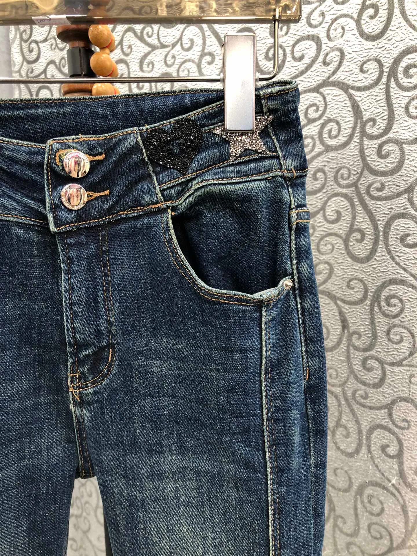 Женские джинсовые брюки 2023 Осенние женские расклешенные джинсы с разрезом в виде бриллиантовой звезды, длинные брюки, Новое поступление . ' - ' . 2