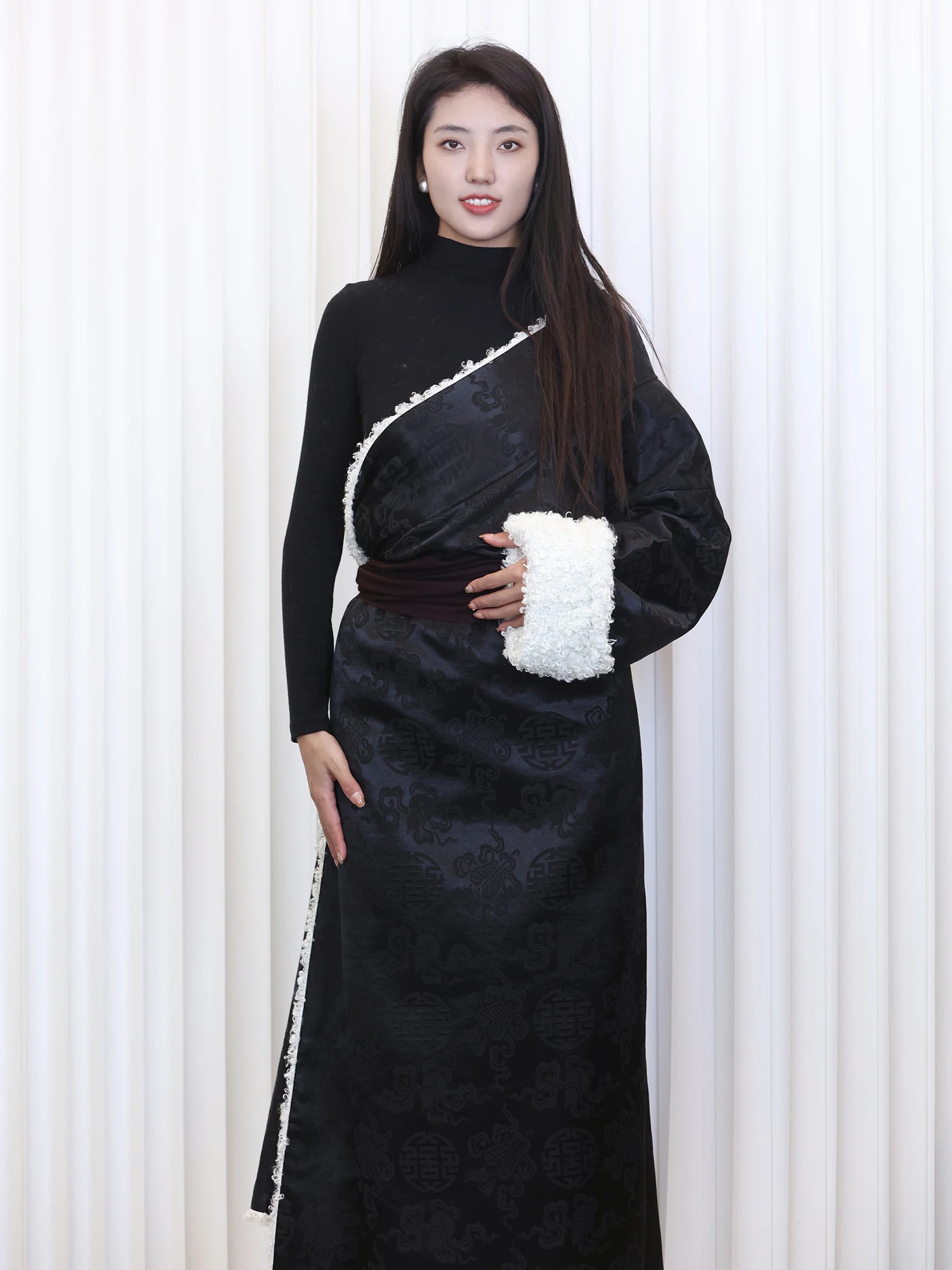 Коричневая тибетская одежда, женские осенне-зимние утепленные платья на флисовой подкладке, костюмы Lhasa . ' - ' . 2