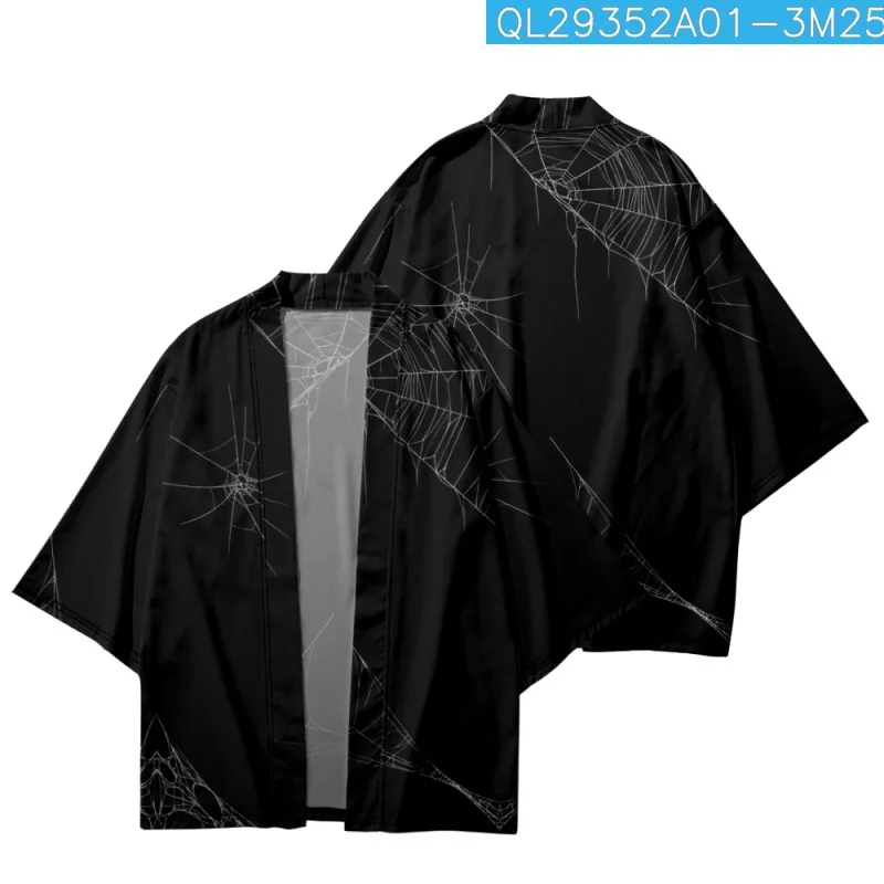 Черный Традиционный Кардиган Хаори Кимоно Азиатская Одежда С Принтом Паутины Гавайская Рубашка Женская Мужская Японская Пляжная Негабаритная Юката 6XL . ' - ' . 2