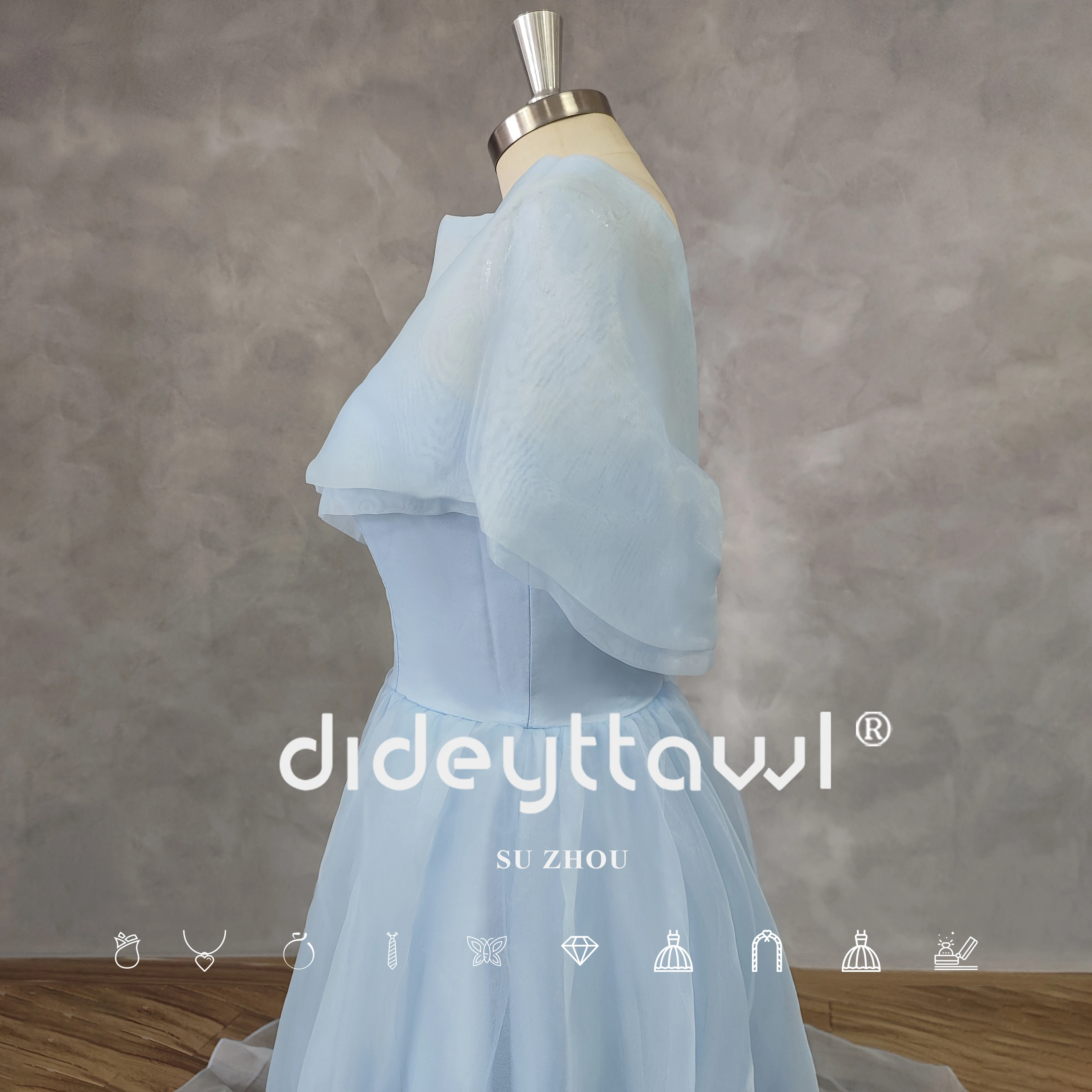 DIDEYTTAWL Реальные фотографии Голубое тюлевое платье для выпускного вечера с одним плечом, высокий разрез сбоку, трапециевидное вечернее платье в пол на молнии сзади . ' - ' . 3