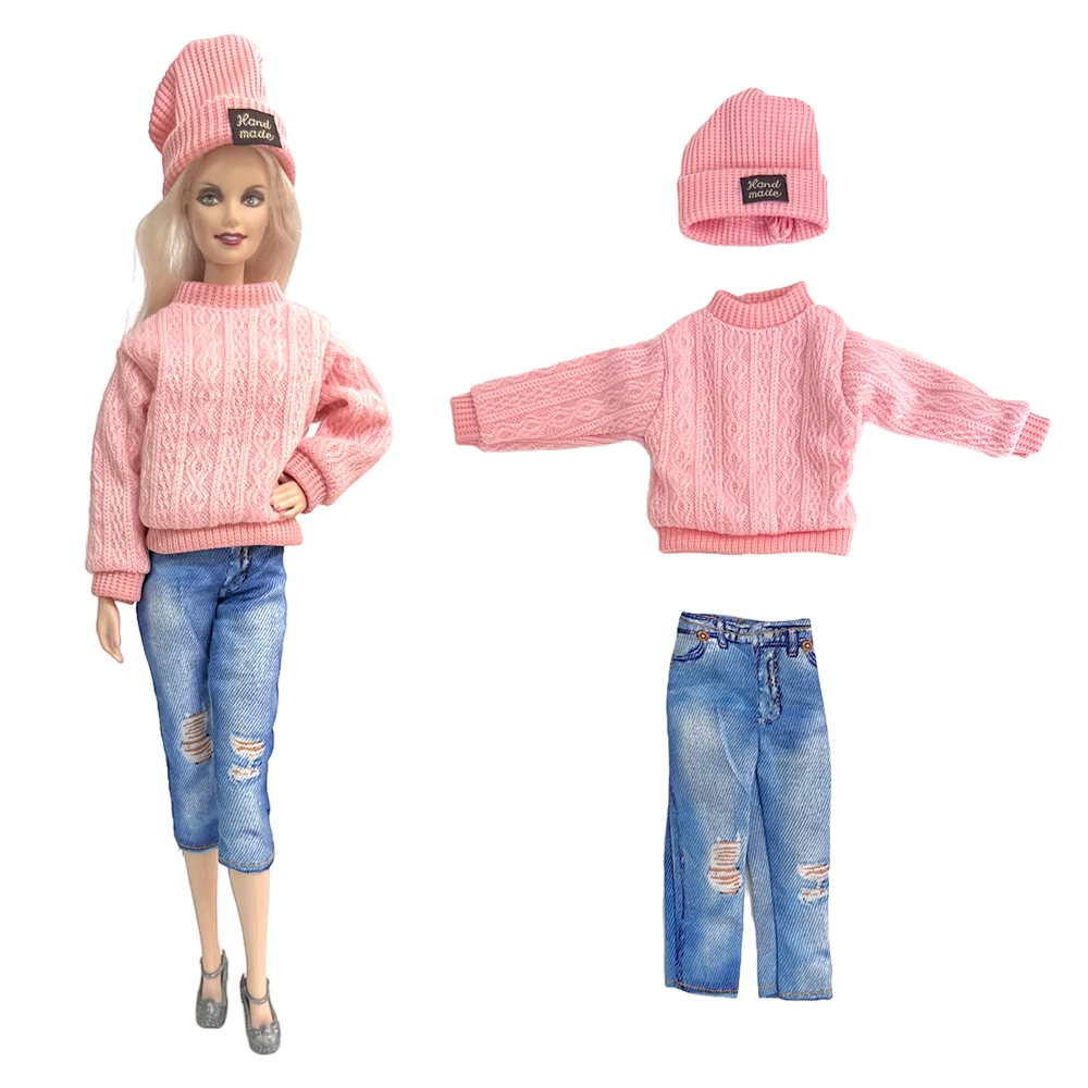 NK 5 Комплект модной одежды Шляпа, свитер, джинсы для куклы 1/6 Современная одежда для куклы Барби Аксессуары Детские игрушки . ' - ' . 3