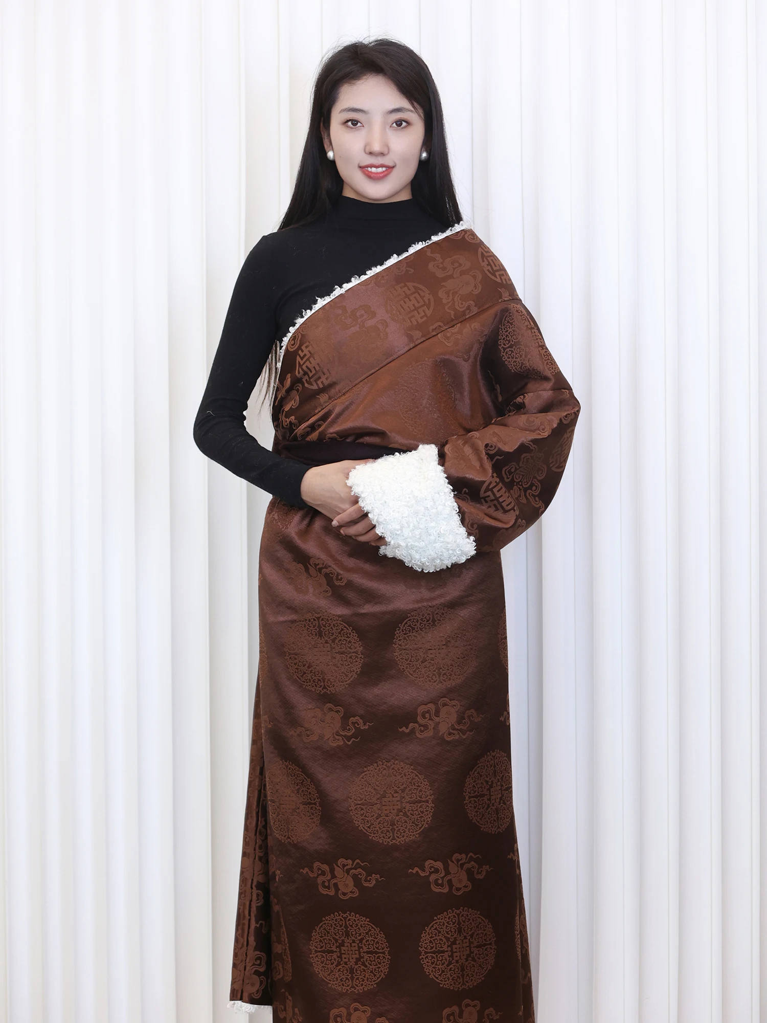 Коричневая тибетская одежда, женские осенне-зимние утепленные платья на флисовой подкладке, костюмы Lhasa . ' - ' . 3