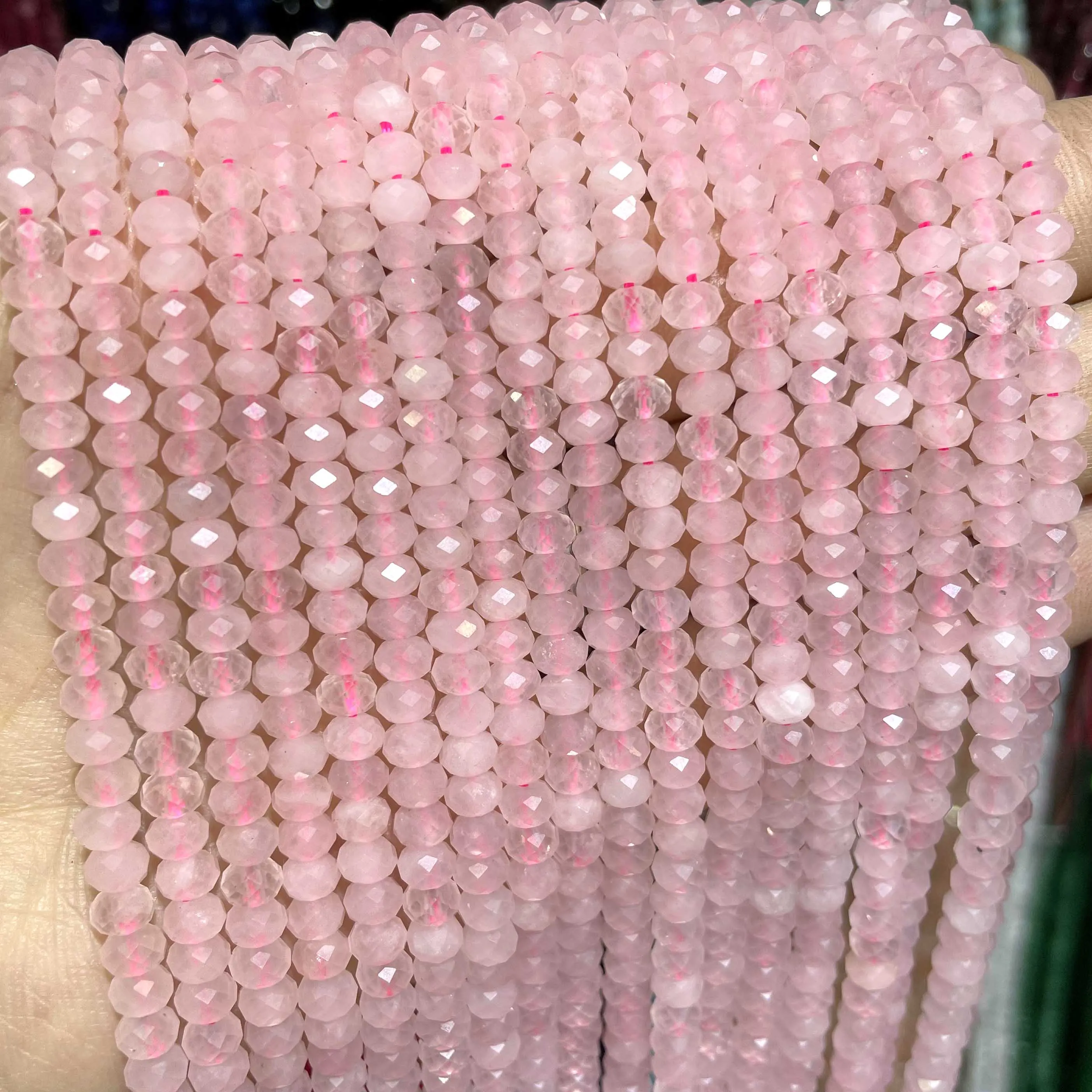 2 мм 4 мм Натуральный Ограненный камень Розовый кварц Rondelle Круглые Свободные бусины для изготовления ювелирных изделий DIY Браслет Ожерелье Заклепки для ушей . ' - ' . 4