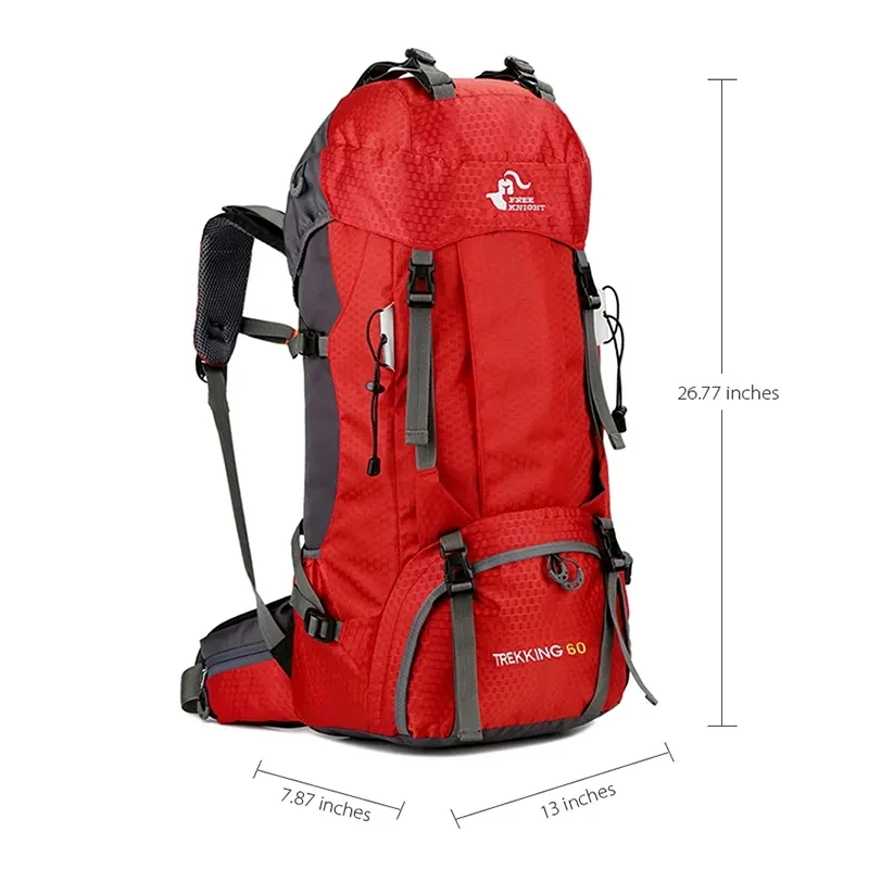 60-литровые походные рюкзаки для кемпинга, мужские туристические рюкзаки на открытом воздухе, нейлоновая спортивная сумка для скалолазания, путешествий с дождевиком Free Knight . ' - ' . 4