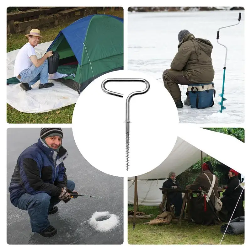 Колышек для палатки для подледной рыбалки, Прочные металлические колья с резьбой, универсальный аксессуар для крепления палатки, устойчивый кол для подледной рыбалки . ' - ' . 4