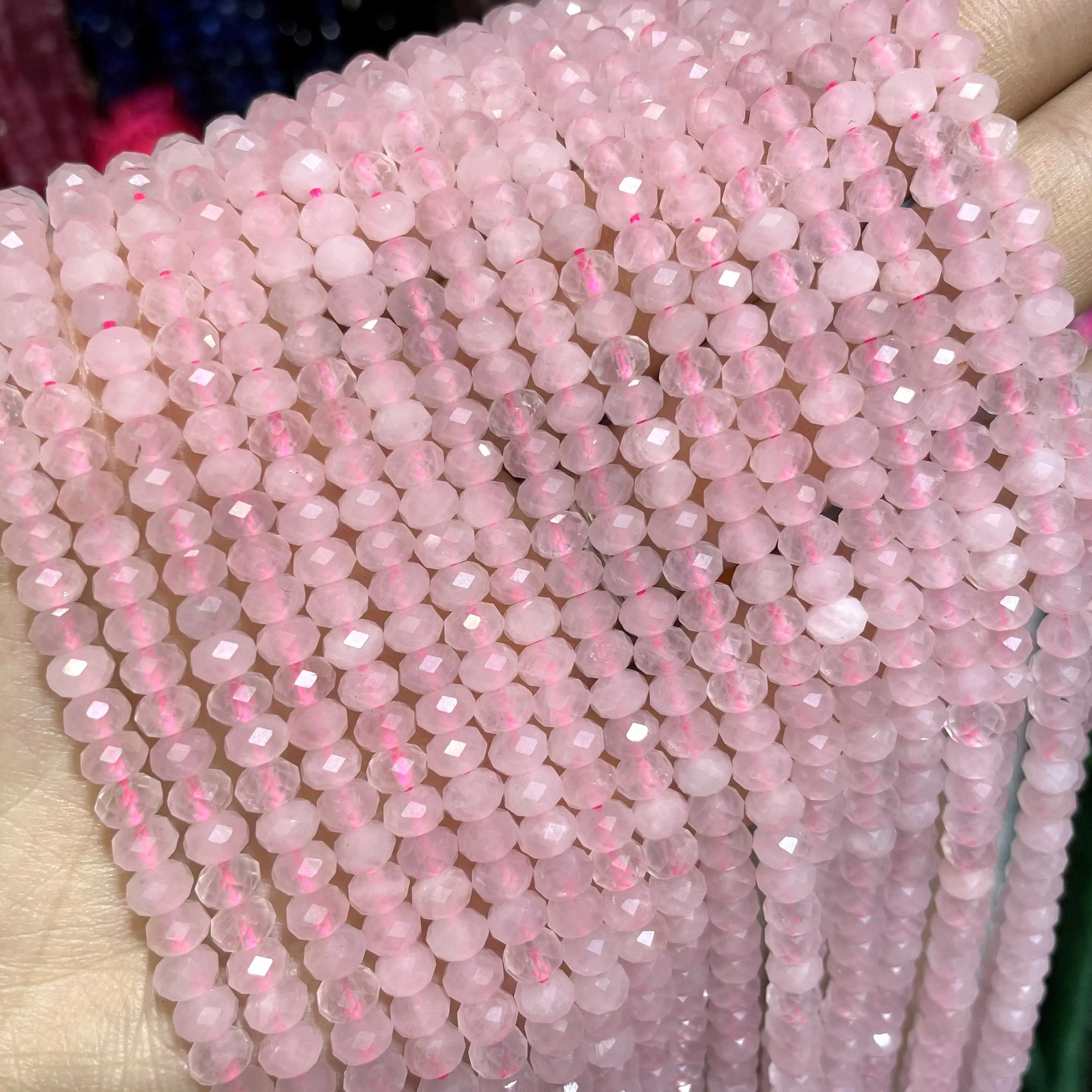 2 мм 4 мм Натуральный Ограненный камень Розовый кварц Rondelle Круглые Свободные бусины для изготовления ювелирных изделий DIY Браслет Ожерелье Заклепки для ушей . ' - ' . 5