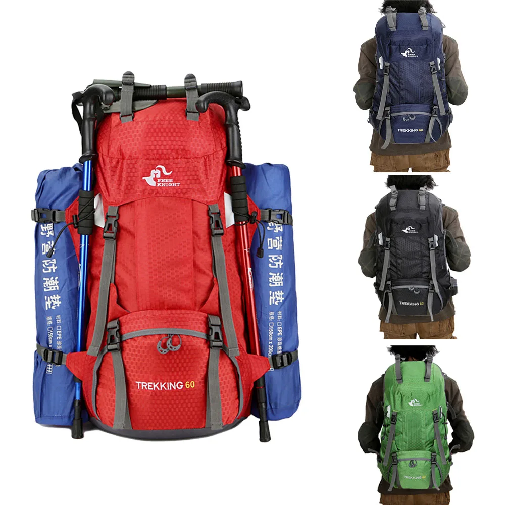 60-литровые походные рюкзаки для кемпинга, мужские туристические рюкзаки на открытом воздухе, нейлоновая спортивная сумка для скалолазания, путешествий с дождевиком Free Knight . ' - ' . 5